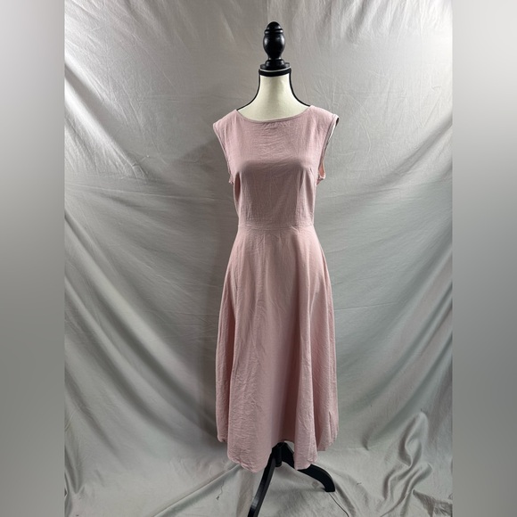 Cotton A- Line Midi Dress Pink - Picture 7 of 8